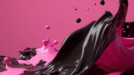  a pink and black liquid splashing into the air with a pink background.  generative ai