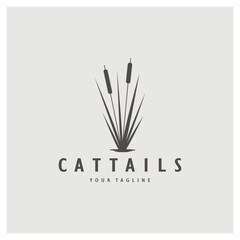 cattails or river reed grass plant logo design, aquatic plants, swamp, wild grass vector