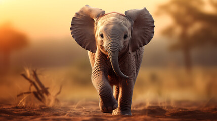 Baby Elephant-themed Background for Wildlife Presentations and Conservation Slideshows. - obrazy, fototapety, plakaty