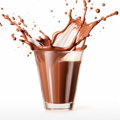 Chocolate milk in glass on isolated white background - ai generative