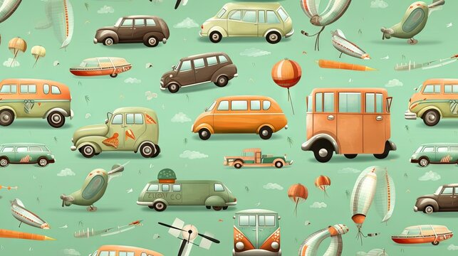  a green background with a lot of cars and kites.  generative ai
