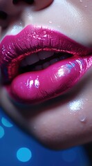 close up of a person's mouth with pink lipstick
