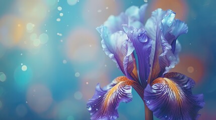Obraz na płótnie Canvas a purple flower with water droplets on it's petals. generative ai