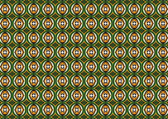 Pattern symbol multi colored on green graphic shapes geometric texture tribal illustration backdrop wallpaper vintage style retro classic decorative publication textile cloth rug mosaic tile