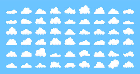 Obraz premium Set of Clouds silhouettes. Abstract white cloudy set. Vector stock illustration