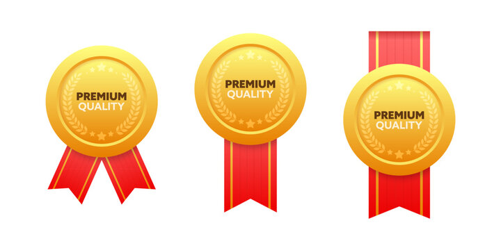 Premium quality Golden Medal. Quality Badges. Vector stock illustration
