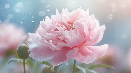  a pink flower with water droplets on it's petals.  generative ai - obrazy, fototapety, plakaty