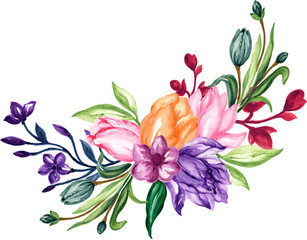 Tulip Flower Bouquet Wreath label border banner watercolor illustation isolated elements