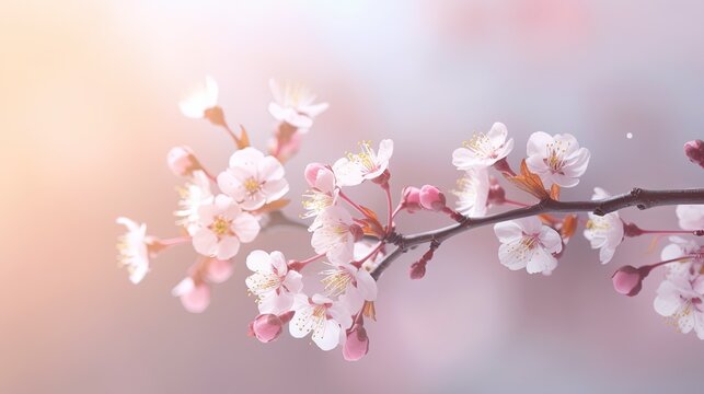  a branch of a tree with pink and white flowers on it.  generative ai