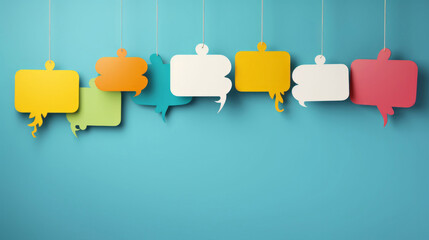 Colorful hanging speech bubbles. Social media notification chat icon. Copyspace dialogue box - obrazy, fototapety, plakaty