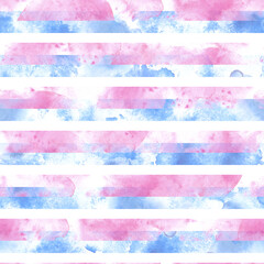 Watercolor pink and blue stains striped seamless pattern Hand painted illustration on white background Great for birthday, newborn baby girl or boy base design, gender party, wrapping paper, wallpaper