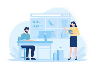 Online shopping landing page concept flat illustration