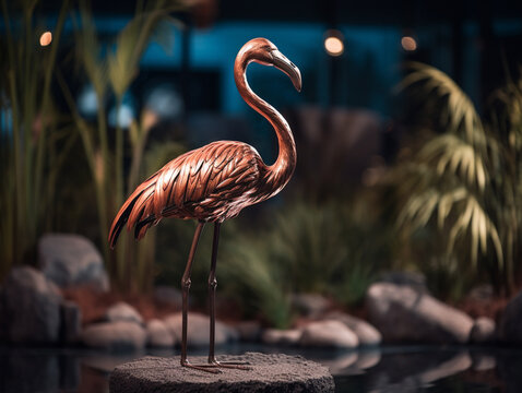 A Bronze Statue of a Flamingo
