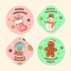 ector christmas season festival celebration labels collection with snowman gingerman cookies toy sock