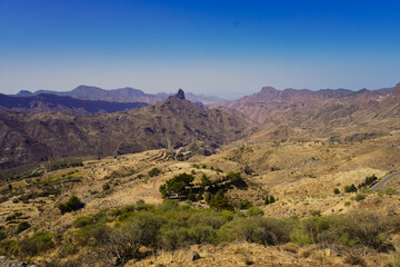 View of the peaks of Gran Canaria in early autumn. In the background the Roque Bentayga