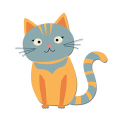 Cute cartoon cat on white background. Vector illustration in flat style.