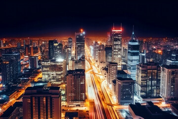 Fototapeta na wymiar Glowing big city at night