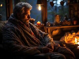 Man sitting near the stove.