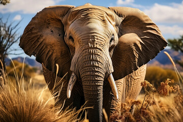 Large majestic brown elephant, wild animal look