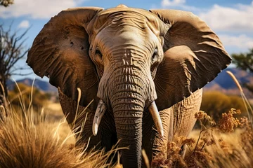 Poster Large majestic brown elephant, wild animal look © Goffkein