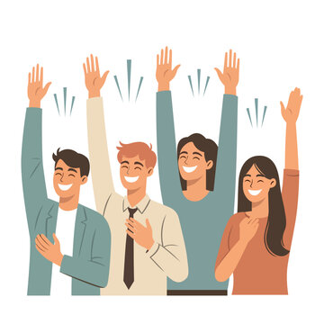 People smiling and raising hands vector illustration, Group of happy people raising hands stock vector image 