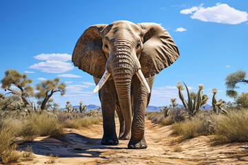 Large majestic gray elephant, wild animal look