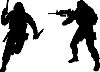 Naklejka premium Silhouette image of a soldier holding a weapon