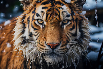 Obraz premium Portrait of a majestic beautiful tiger in winter, wild animal look