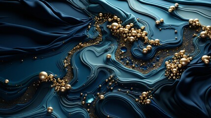 Vibrant and untamed, this abstract masterpiece captivates with its swirling blues and golden beads, evoking a sense of boundless freedom and bold expression