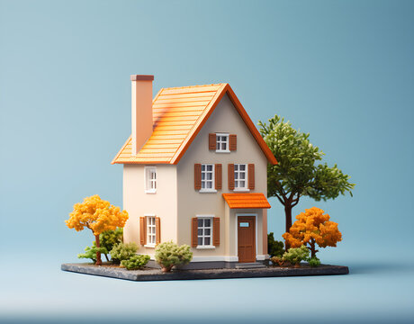 illustration of a mini house model, representing a real estate concept,