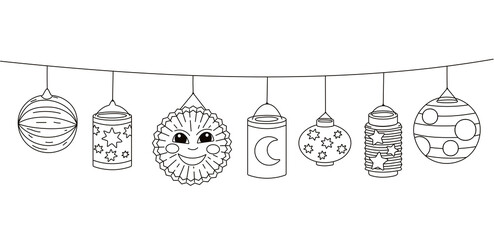 Garland with diverse Lanterns for saint martin day traditional in Germany