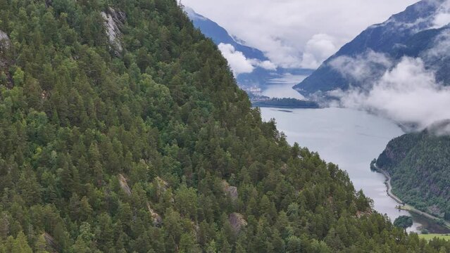 Odda city in Norway with Industry and smoke