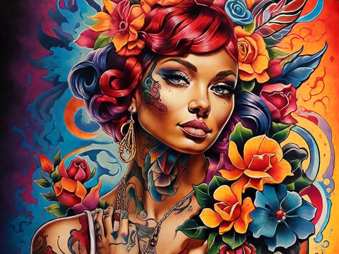 Colorful tattoo authentic poster