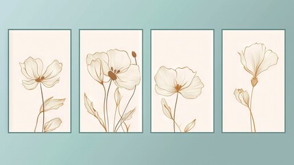  a set of three paintings of flowers on a blue background.  generative ai