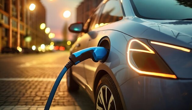 Electric car charging on the street 