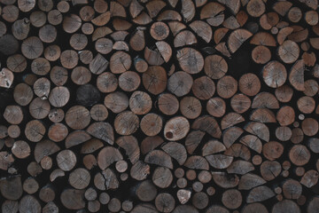 Stack of round firewood wall