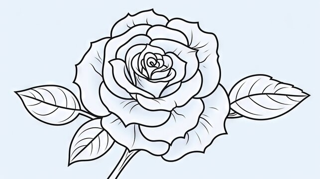  a drawing of a rose with leaves on it's stem.  generative ai