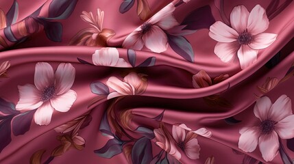  a close up of a pink flowered fabric with pink flowers on it.  generative ai