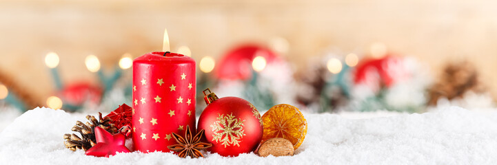 Christmas card advent time with burning candle banner decoration and copyspace copy space