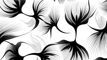  a black and white pattern of leaves on a white background.  generative ai