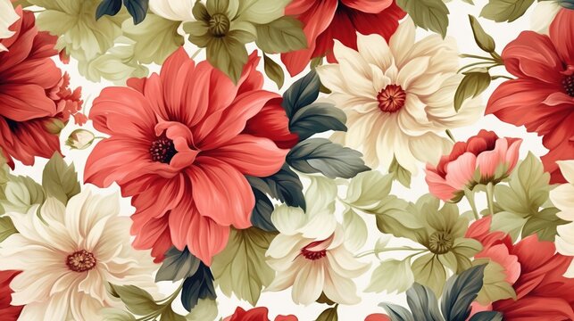  a bunch of red and white flowers on a white background. generative ai © Nadia