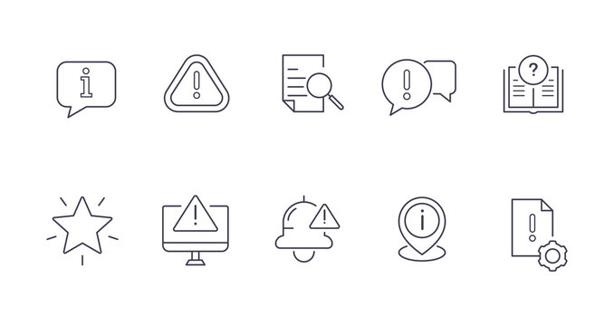 Information line icon set. Privacy policy, manual, rules, instructions, inform, guide, reference