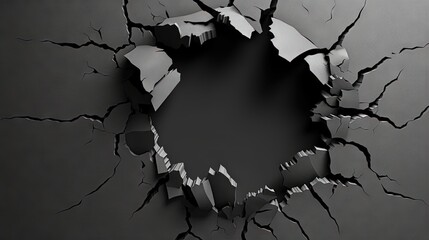  a black and white photo of a hole in the wall.  generative ai