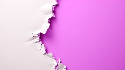  a hole in the wall with a pink background and a torn paper.  generative ai - obrazy, fototapety, plakaty