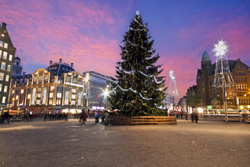 The damsquare at christmas in Amsterdam the Netherlands
