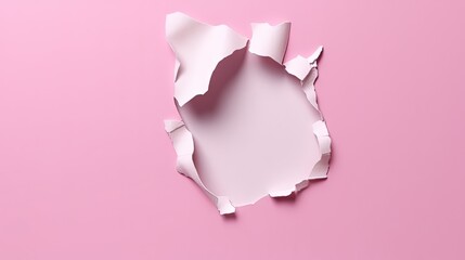 Fototapeta na wymiar a hole in a pink paper with a white paper background. generative ai