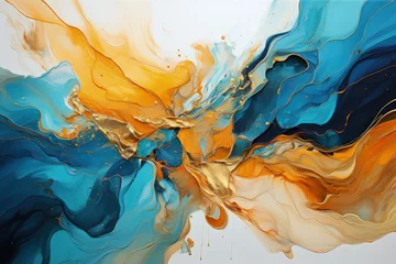 Foto op Canvas Abstract fall blue, teal, yellow, brown, golden earth tones backdrop, Generative Ai © sukumarbd4