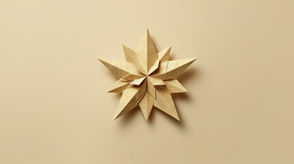  a gold origami star on a beige background with a shadow.  generative ai