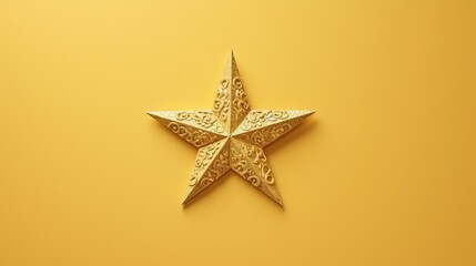 Fototapeta na wymiar a gold star on a yellow background with a pattern on it. generative ai