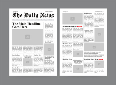 Newspaper template the daily newspaper with text and picture placeholder